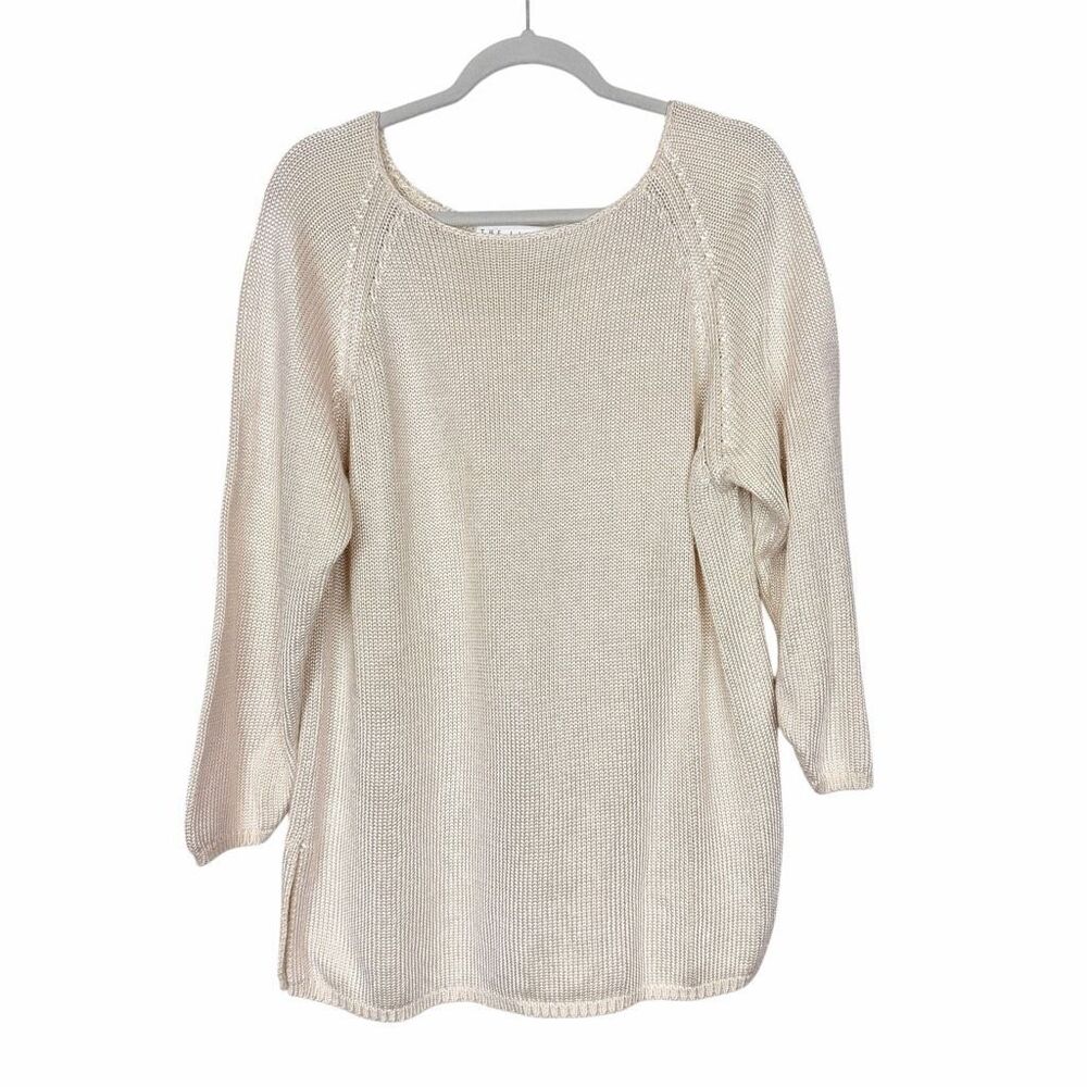 The Limited Cream Sweater Vintage Silky Knit Tunic Crew Neck Pullover 90s Womens